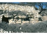 Sheepfold corral protected by thorn bushes with cavern behind